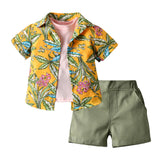 Kid Baby Boys Fashion Flower Short Sleeve Three-piece Set