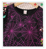 Girls' Halloween New Short-sleeved Spider Web Dress Black Purple Party Dress