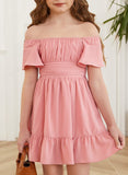 Kid Girl Summer Solid Halter Pleated Casual Dress