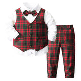1-5Y Kid Baby Boys Red Plaid Christmas Suit Multi-piece Set