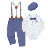 0-24M Boy Baby Retro Gentleman Long Sleeve Overalls Banquet Suit 3 Pcs Set