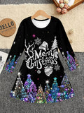3-12Y Kid Girl Christmas  Autumn Winter Long-sleeved  3D Print Dresses