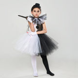 Halloween Soul-broken Clown Dress Blood-stained Black and White Color Matching Girl Cosplay