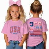 Kid Boy Girl Round Neck Short Sleeves Loose Casual Summer Independence Day T-shirt