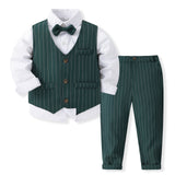 6M-5T Kid Baby Boys Handsome Gentleman Striped Suit 4 Pcs Set