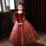 Kid Baby Girls  Velvet Long Sleeve Evening Piano Performance Dresses