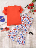 Kid Girls Independence Day Short-sleeved Cartoon 2 Pcs/set