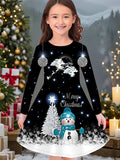 2-10T Kid Girl Christmas Long Sleeve Fashion Casual 3D Print Dresses