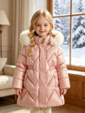 Girls' Winter New Cotton Clothes Children's Bright Leather Leave-in Hooded Cotton Jacket