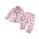 6M-4T Baby Girl Summer Satin Printed Long-sleeved Loungewear Pajamas
