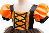 New Girls Princess Dress Halloween Costume Cosplay Witch Dress Bubble Sleeves Pumpkin Mesh Fluffy