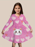 2-10T Kid Girl Christmas Long Sleeve Fashion Casual 3D Print Dresses