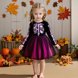 3-8Y Kid Girls Princess Halloween Skull Print Stitching Mesh Dresses