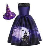 Kid Girl Halloween Pumpkin Lantern Ghost Fairy Cartoon Print Dresses