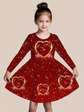 2-10T Kid Girl Christmas Long Sleeve Fashion Casual 3D Print Dresses