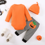 Halloween Baby Boys Preschool Printed Long Sleeve Pumpkin 3 Pcs Set