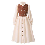 5-12Y Kid Girls  British Style Academic Suit Spring Autumn Retro White Dresses
