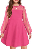 Kid Girls Lace Long-sleeved Solid Cute Princess Dress