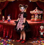 4-10T Kid Girl Halloween Circus Thriller Suit Clown Costume 3 Pcs Set