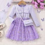 Long Sleeve Lady Star Mesh Dress with Small Bag