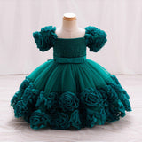 6M-6T Kid Baby Girls Princess Flower Bubble Sleeve Banquet Dress