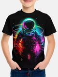 Kid Boy Fashion Cartoon Space Astronaut Summer Short Sleeve T-shirt Tops