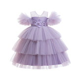 3-12T Kid Girl Cake Mesh Bubble Sleeves Birthday Party Tutu Dresses