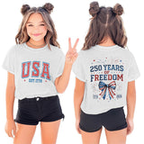 Kid Girl Boy Crew Neck Independence Day Short Sleeve Loose Casual T-Shirt Tops