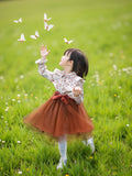 Kid Girls Long Sleeve Lapel Floral Mesh Dress
