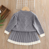 1-6T Kid Baby Girls College Bow Knitted Suit 2 Pcs Set