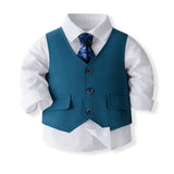 1-6Y Kid Baby Boys British Suit Flower Banquet Performance 4 Pcs Set
