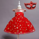 New Children's Clothing Children's Halloween Costume Girls Short Sleeve Sequins Princess Dress