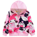 Cartoon Kids Girl Kuromi Zippered Hooded Jacket Coats