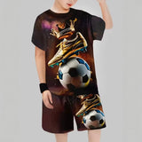 2-12T Kid Baby Boy Summer Sports Set Football 3D Printed Quick-drying 2 Pcs Set