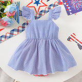 Baby Girls Summer Independence Day Flying Sleeves Suspender Dresses