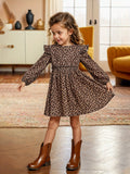 Leopard Print Long Sleeve Drip Neck Small Fly Sleeve Long Sleeve Ruffled Simple Dress