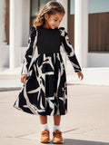 INS Girl Floral Print Decorative Long Sleeve Stand-Up Neck Bubble Sleeve Simple Dress