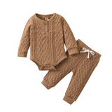 0-3M Baby Boy Girl Infants Twist Fabrics Solid Color Romper 2 Pcs Set