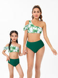 Family Matching Parent-Child High Waist Shoulder Split Swimsuits