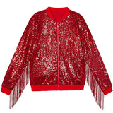1-14T Kid Baby Girls Fringed Sequined Multi-color Long-sleeved Temperament Coat Jacket