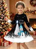 3-12Y Kid Girl Christmas Autumn Winter Long Sleeve 3D Printing Dresses