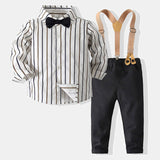 6M-5T Kid Baby Boys Japanese-style Retro Long-sleeve Striped Suits 4 Pcs Set