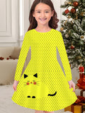 3-10T Kid Girl Flower Long Sleeve Crew Neck Spring Autumn Dresses