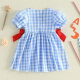 Independence Day Kid Baby Girl Summer Blue Plaid Embroidered Dress