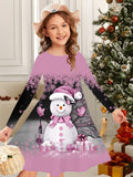 2-10T Kid Girl Crew Neck Long-sleeved Flower Casual Dresses