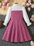 5-12Y Kid Girls Patchwork Striped Stylish Long-sleeve Autumn Dresses