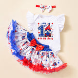 Baby Girls Party Flying Sleeves Independence Day Mesh Skirt 3 Pcs Set