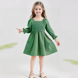 Kid Baby Girl Square Collar Lantern Sleeves Ruffled Large Hem High-waisted Dresses