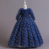 4-14T Kid Girl Princess Long-sleeved Tutu Birthday Party Performance Dresses