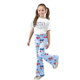 American Independence Day Kid Girl Flared Short Sleeve 2 Pcs Set